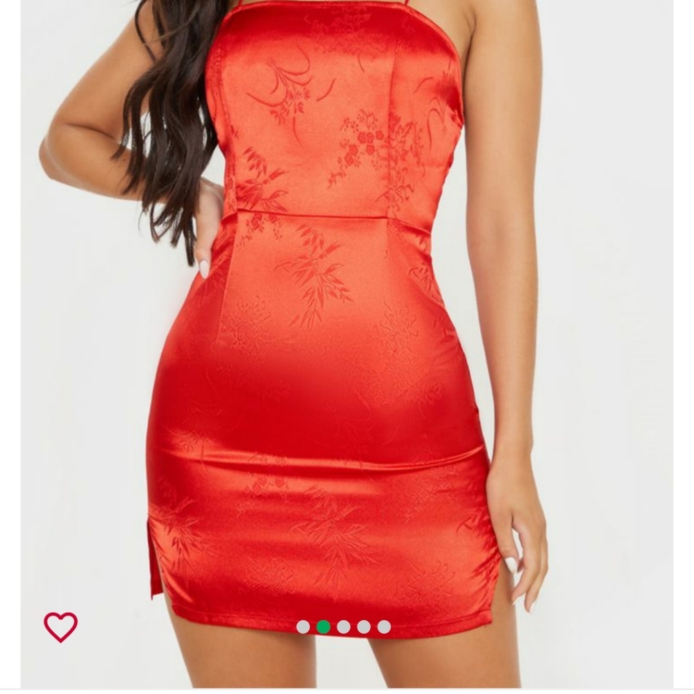 Red satin Oriental dress PLT NWT